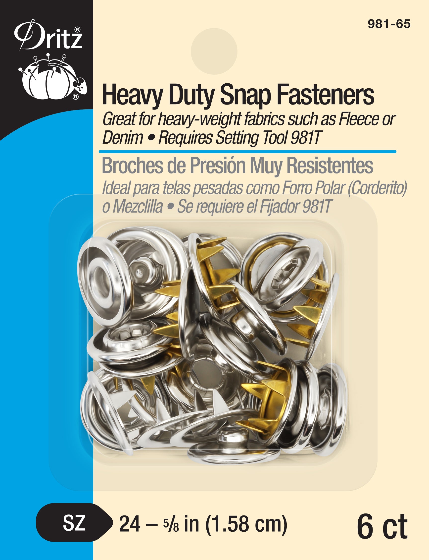 Dritz Heavy Duty Snaps 5/8 7/Pkg-Gilt