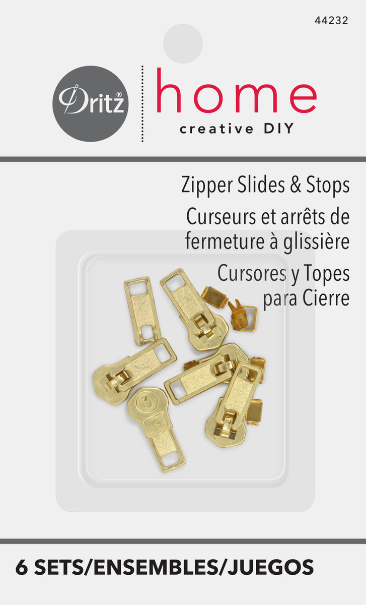 Dritz Upholstery Zipper Slides & Stops, Brass (6-Sets) (44232