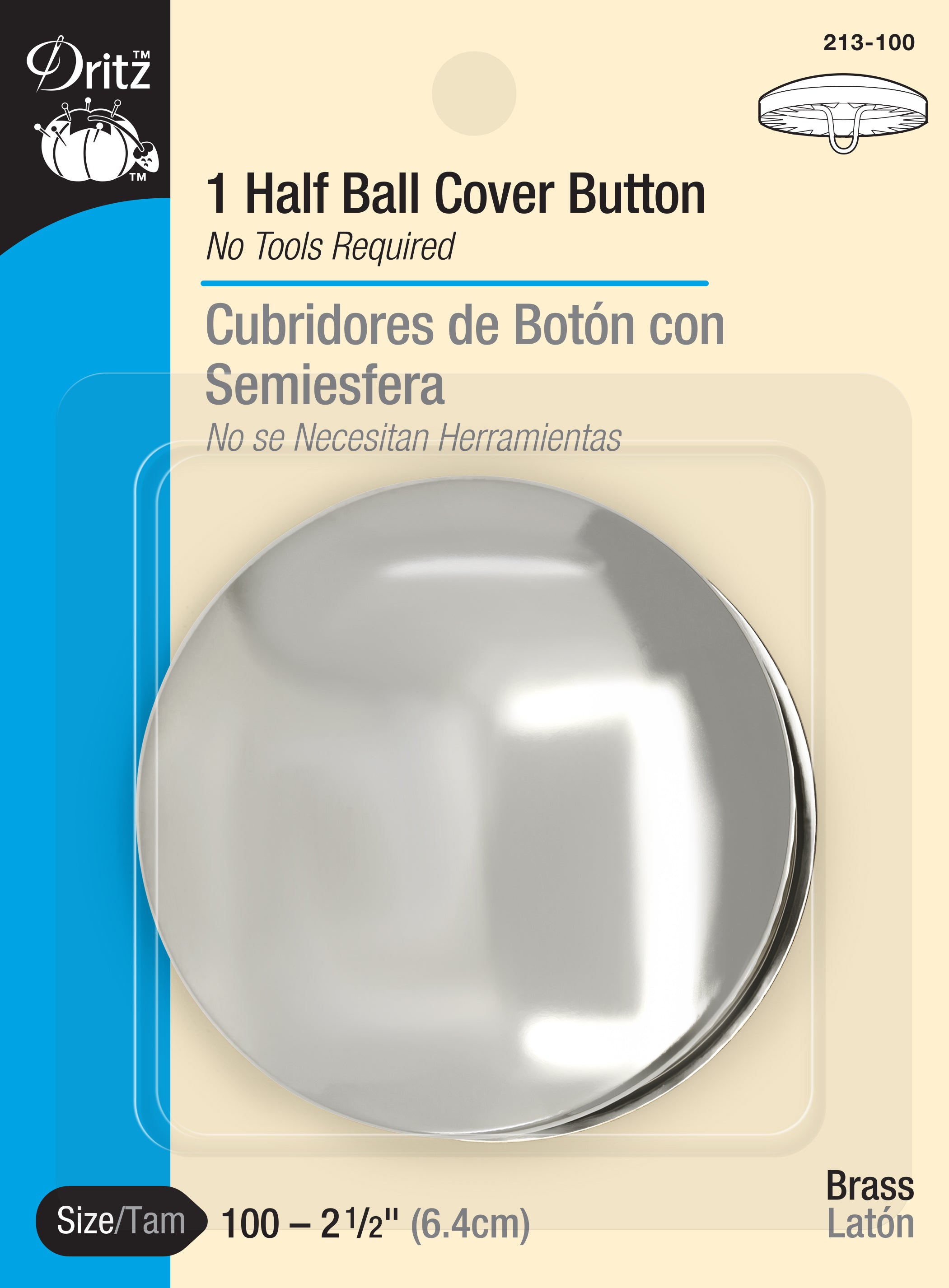 Dritz 1-7/8 inch Half Ball Cover Buttons, 2 pc, Nickel