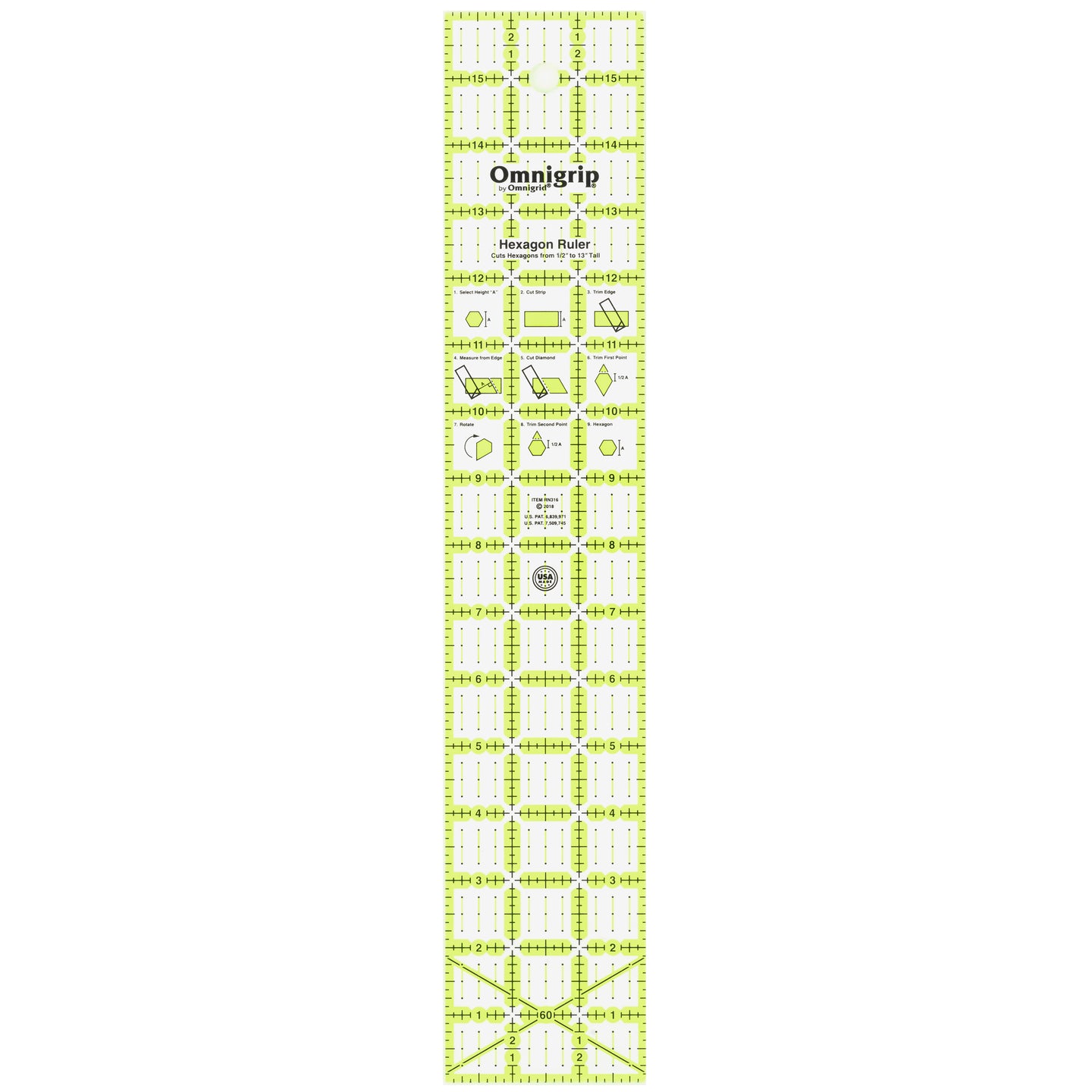 Omnigrid Non-Slip Hexagon Ruler, 3 inch x 16 inch