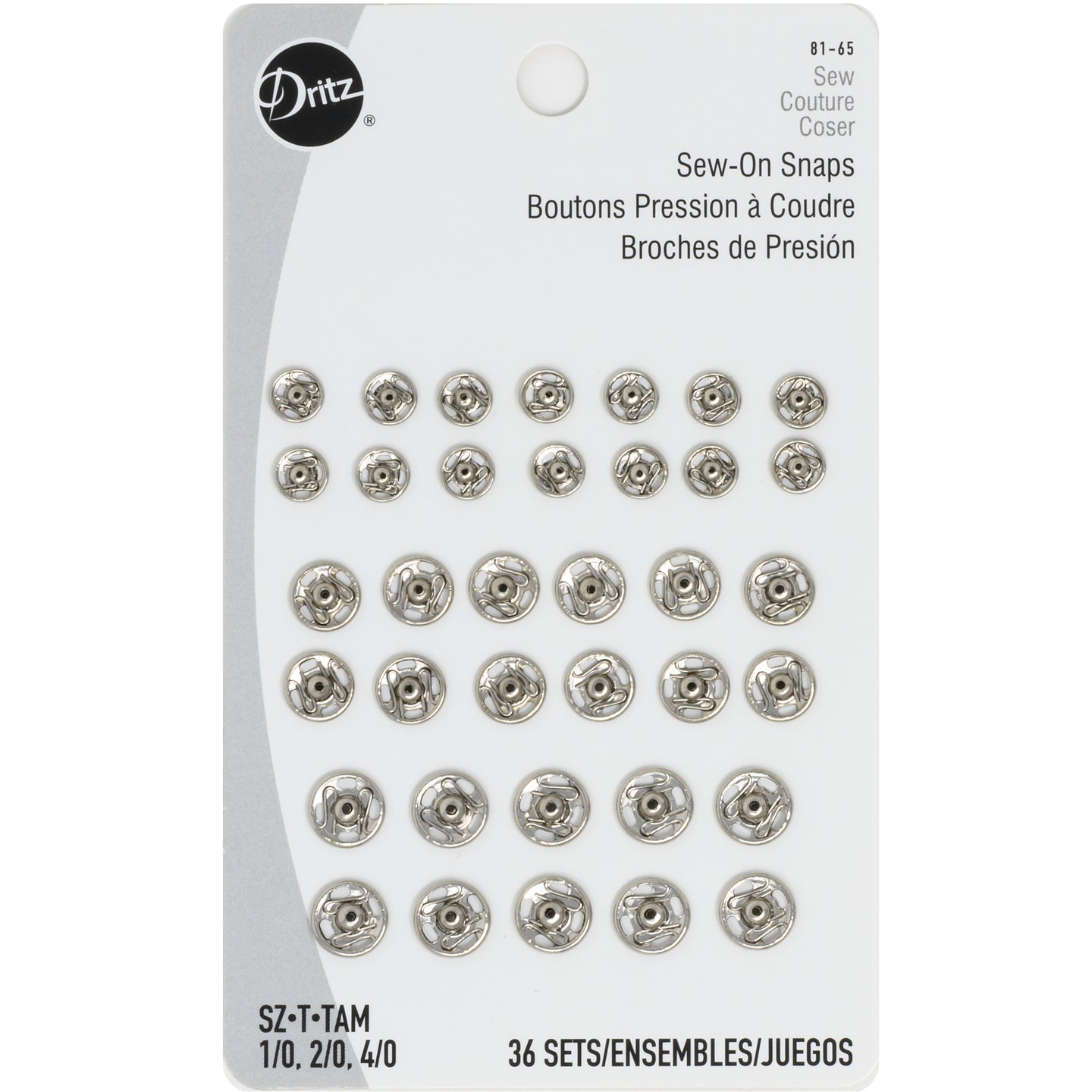 Dritz 36-Piece Sew-On Snaps, Nickel