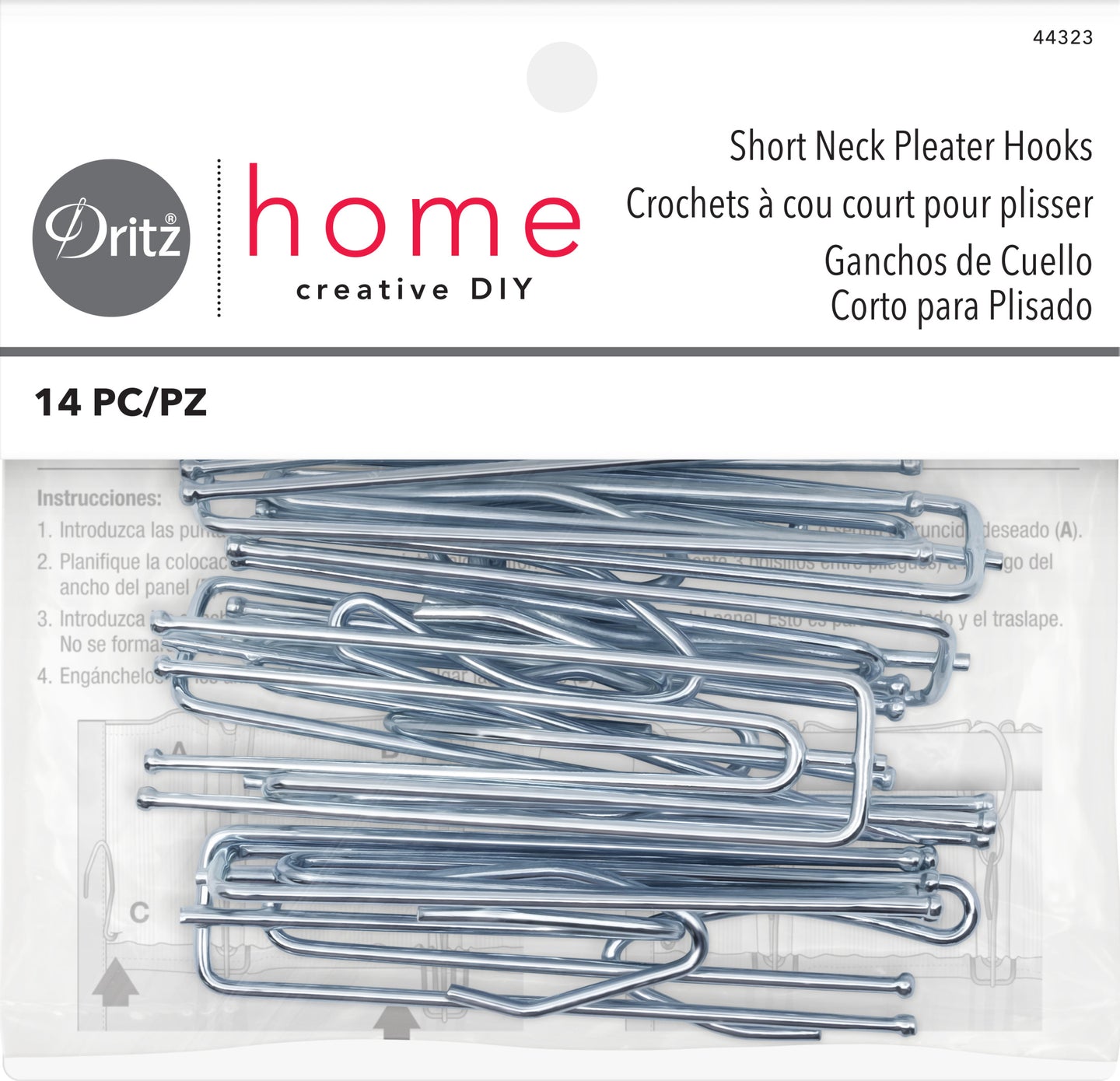 Dritz Short Neck Pleater Hooks, Silver, 14 pc