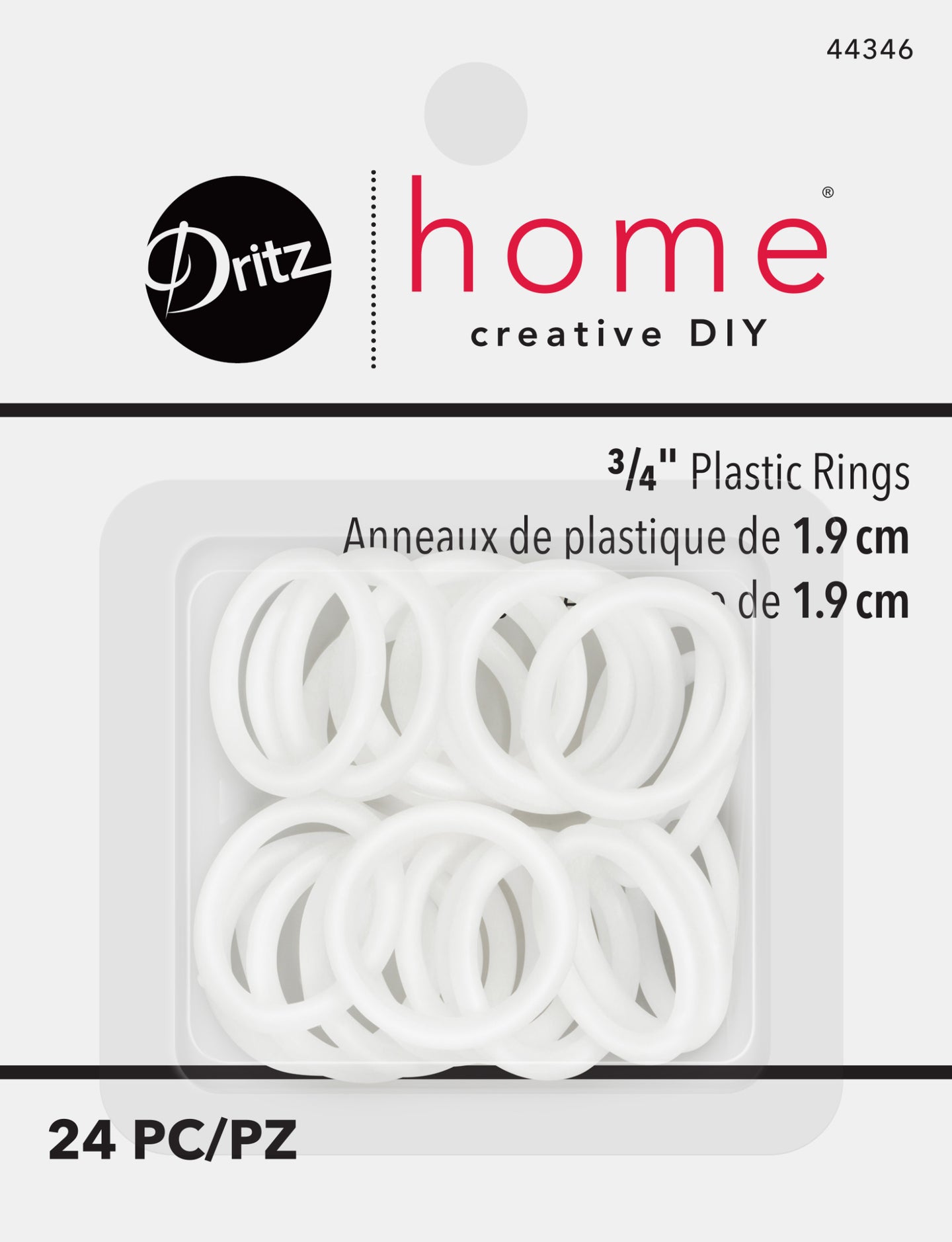 Dritz 44346 Plastic Rings, White, 3/4-Inch, 24-Pack